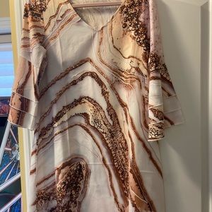 Woman size large gold and beige thin dress, could be used as pretty cover up